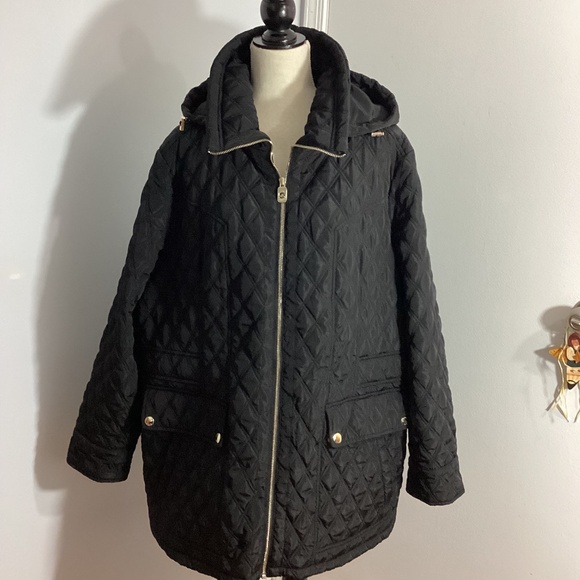 Michael Michael Kors Woman Plus 2X Black Quilted Coat Jacket Removable Hood - Picture 1 of 14